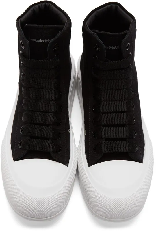 Alexander McQueen Black Deck Plimsoll High Top 1070 BLACK/BLACK/WHI (667816W4MV7)