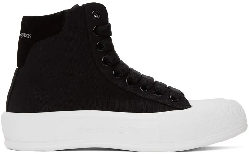 Alexander McQueen Black Deck Plimsoll High Top 1070 BLACK/BLACK/WHI (667816W4MV7)