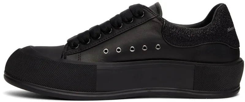 Alexander McQueen Black Glitter Deck Plimsoll 1449 BLACK/STARRY NI (682410WIB66)