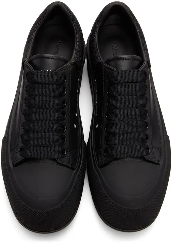 Alexander McQueen Black Glitter Deck Plimsoll 1449 BLACK/STARRY NI (682410WIB66)