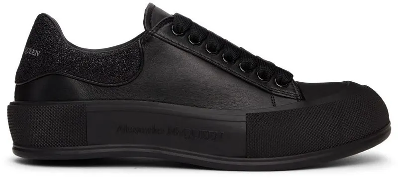 Alexander McQueen Black Glitter Deck Plimsoll 1449 BLACK/STARRY NI (682410WIB66)