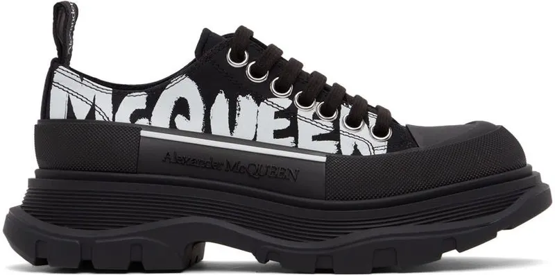 Alexander McQueen Black Logo Tread Slick 1006 Blk/Blk/Wh/Blk/ (676711W4RQ2)