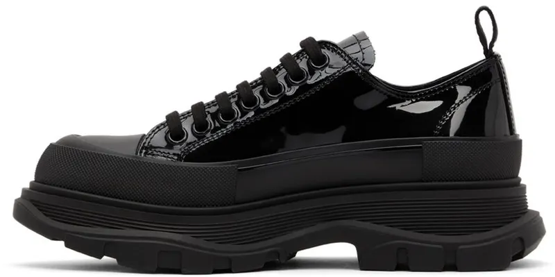 Alexander McQueen Black Patent Tread Slick Low 1068 BLACK/BLACK/ANT (668774WIA35)