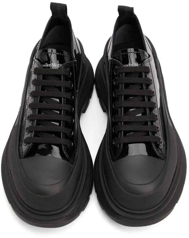 Alexander McQueen Black Patent Tread Slick Low 1068 BLACK/BLACK/ANT (668774WIA35)