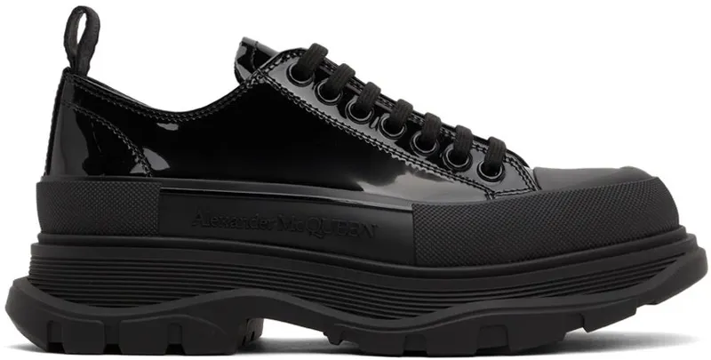 Alexander McQueen Black Patent Tread Slick Low 1068 BLACK/BLACK/ANT (668774WIA35)