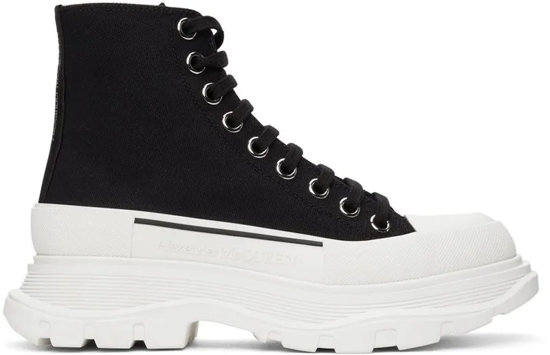 Alexander McQueen Black Tread Slick High 1070 Blk Wh (611706 W4MV2)
