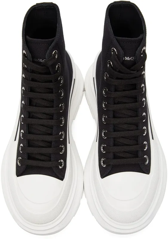 Alexander McQueen Black Tread Slick High 1070 Blk Wh (611706 W4MV2)