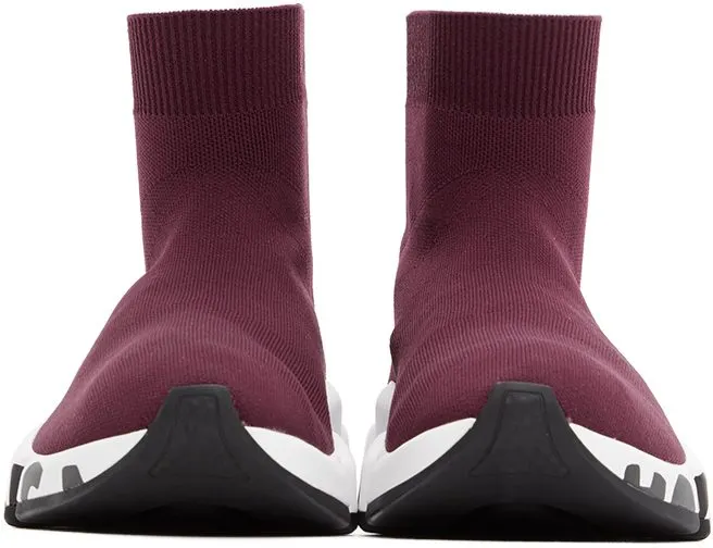 Balenciaga Burgundy & White Graffiti Sole Speed High-Top 6091 PRUNE (605972-W05GE-6091)