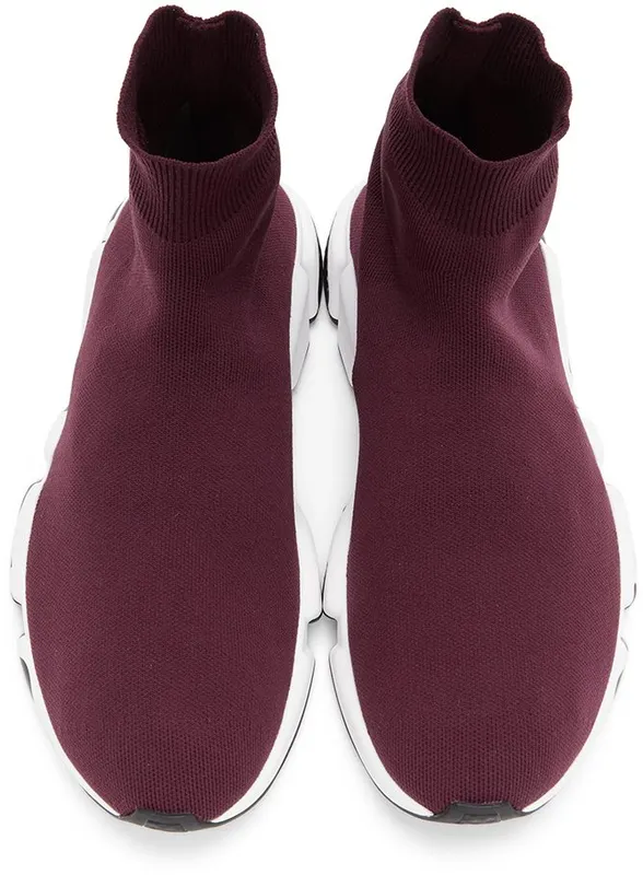 Balenciaga Burgundy & White Graffiti Sole Speed High-Top 6091 PRUNE (605972-W05GE-6091)