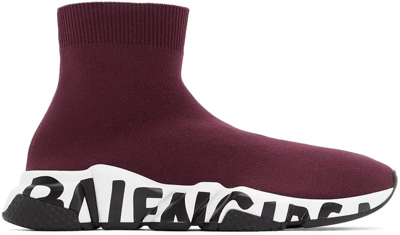 Balenciaga Burgundy & White Graffiti Sole Speed High-Top 6091 PRUNE (605972-W05GE-6091)