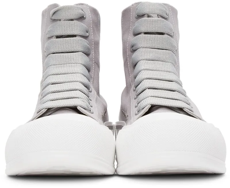 Alexander McQueen Grey Canvas Deck Plimsoll High 1497 COOL GREY/DOVE (667816W4MVH)