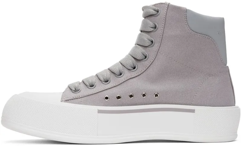 Alexander McQueen Grey Canvas Deck Plimsoll High 1497 COOL GREY/DOVE (667816W4MVH)