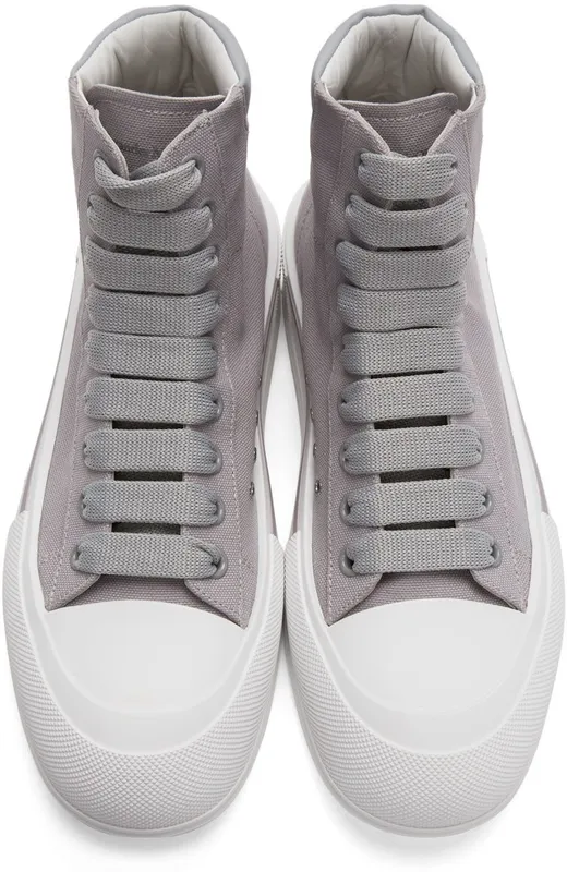 Alexander McQueen Grey Canvas Deck Plimsoll High 1497 COOL GREY/DOVE (667816W4MVH)