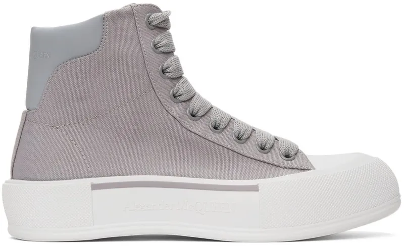 Alexander McQueen Grey Canvas Deck Plimsoll High 1497 COOL GREY/DOVE (667816W4MVH)