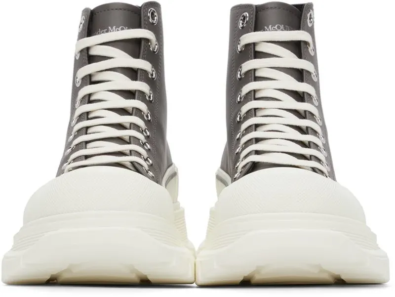 Alexander McQueen Grey Leather Tread Slick High 3476 IRON/BONE/IRON (627206WIAG6)