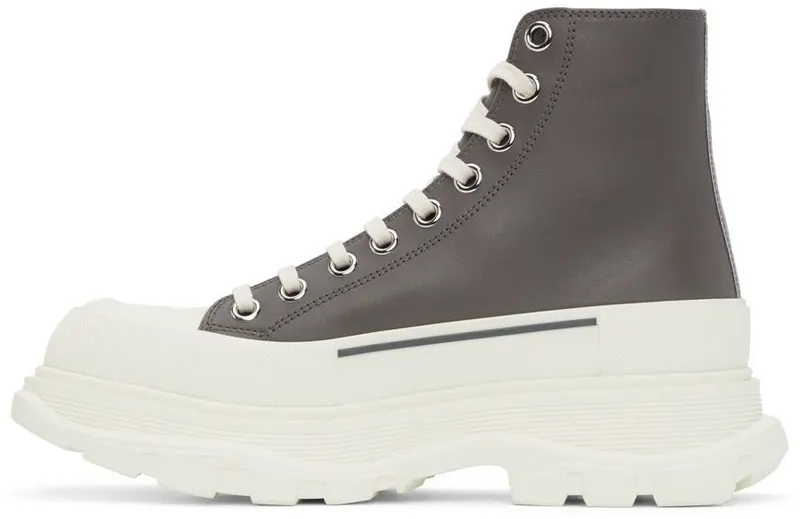 Alexander McQueen Grey Leather Tread Slick High 3476 IRON/BONE/IRON (627206WIAG6)