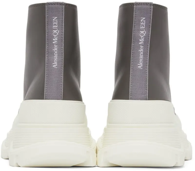 Alexander McQueen Grey Leather Tread Slick High 3476 IRON/BONE/IRON (627206WIAG6)