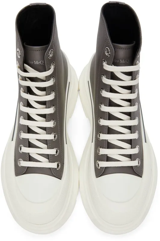 Alexander McQueen Grey Leather Tread Slick High 3476 IRON/BONE/IRON (627206WIAG6)