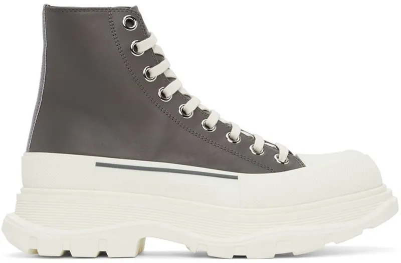 Alexander McQueen Grey Leather Tread Slick High 3476 IRON/BONE/IRON (627206WIAG6)