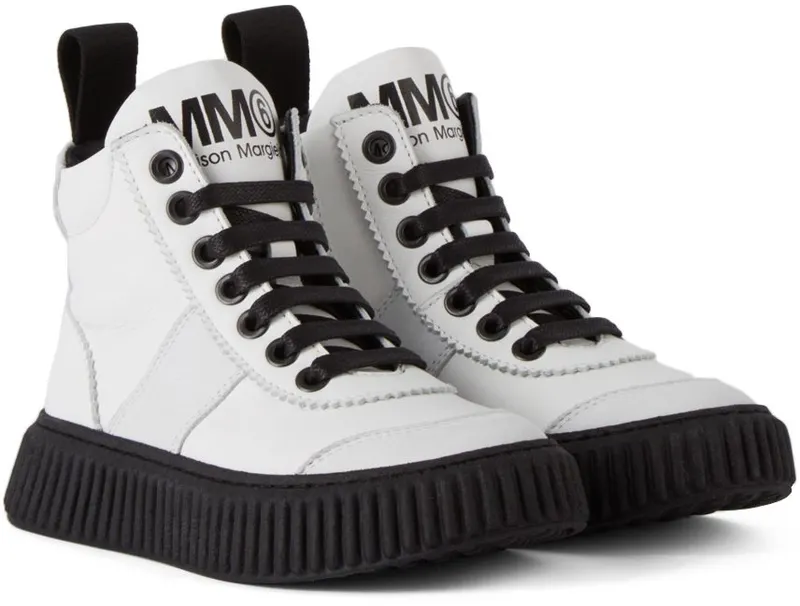 MM6 Maison Margiela Kids White & Black Logo Boots 1 White (68977)