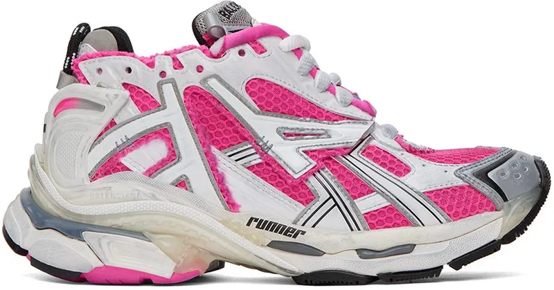Balenciaga Pink & White Runner Low-Top 9155 W/Fluo Pink/Gre (677402 W3RBN)