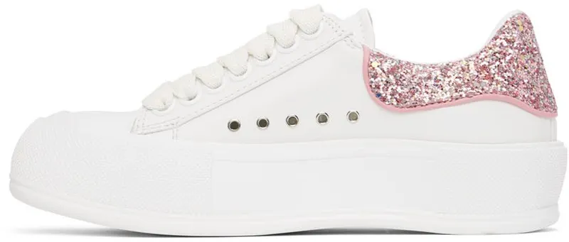 Alexander McQueen White & Pink Deck Lace-Up Plimsoll 9477 Op.Whi/Ro.Gl./P (676686WIABJ)