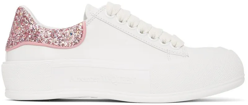 Alexander McQueen White & Pink Deck Lace-Up Plimsoll 9477 Op.Whi/Ro.Gl./P (676686WIABJ)