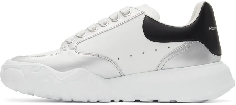 Alexander McQueen White & Silver Court Trainer 9455 WHI/SO.SI./BLK/ (662663WIA96)
