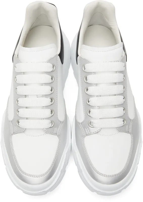 Alexander McQueen White & Silver Court Trainer 9455 WHI/SO.SI./BLK/ (662663WIA96)