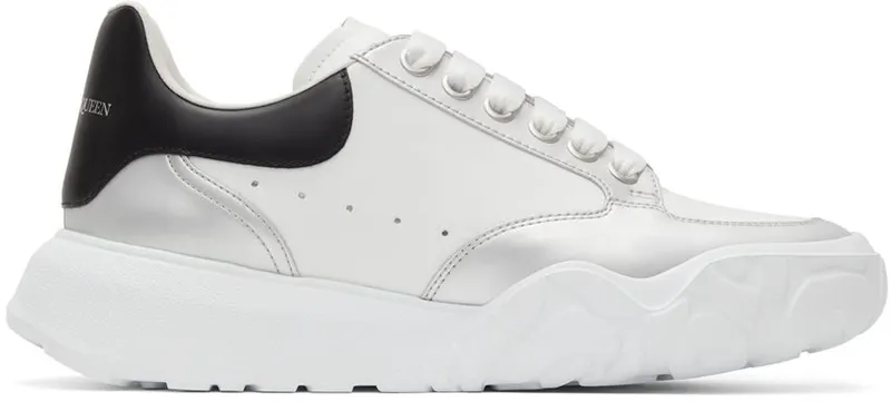 Alexander McQueen White & Silver Court Trainer 9455 WHI/SO.SI./BLK/ (662663WIA96)