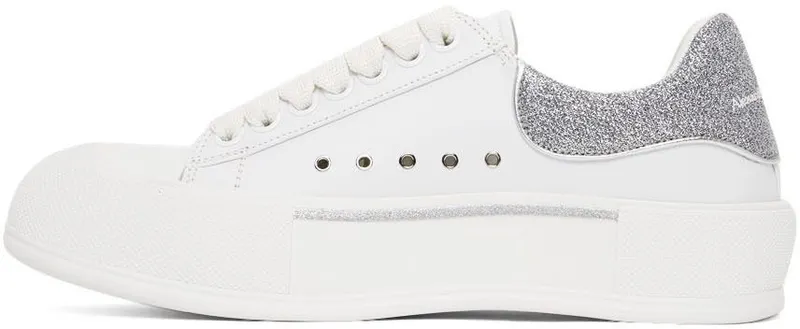 Alexander McQueen White & Silver Deck Lace-Up Plimsoll 9485 WHI/METAL JAC./ (682410WIB67)