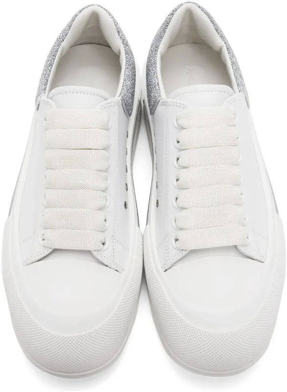 Alexander McQueen White & Silver Deck Lace-Up Plimsoll 9485 WHI/METAL JAC./ (682410WIB67)