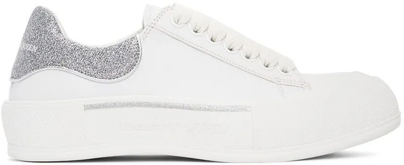 Alexander McQueen White & Silver Deck Lace-Up Plimsoll 9485 WHI/METAL JAC./ (682410WIB67)