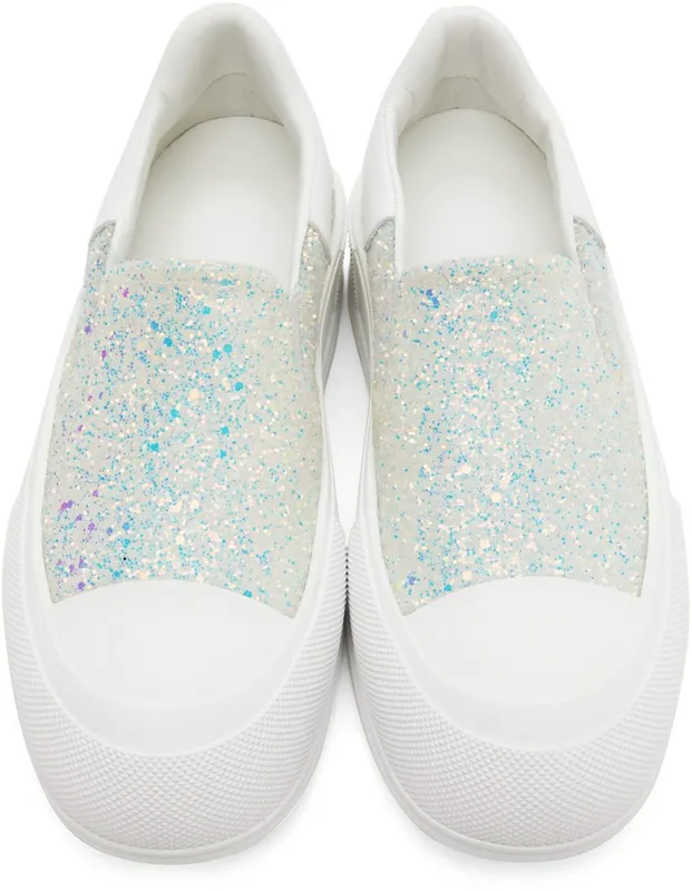 Alexander McQueen White Glitter Slip-On 8316 Ird.Tra/White (685689W4SA2)