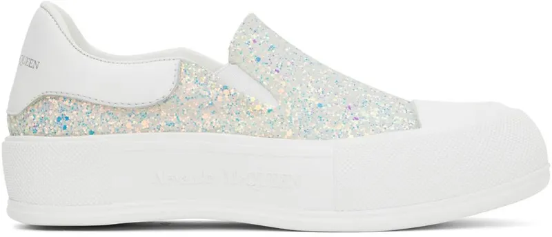 Alexander McQueen White Glitter Slip-On 8316 Ird.Tra/White (685689W4SA2)