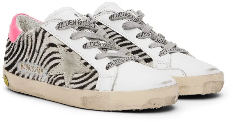 Golden Goose Kids White & Black Pony Hair Zebra Super Star Classic 81615 White Black Ze (GYF00101.F002841.81615)