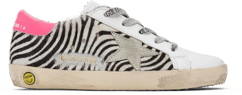 Golden Goose Kids White & Black Pony Hair Zebra Super Star Classic 81615 White Black Ze (GYF00101.F002841.81615)