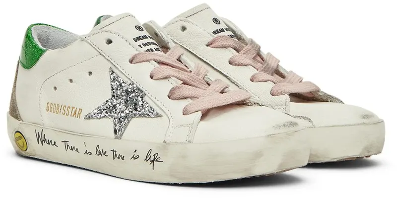 Golden Goose Kids White & Green Super-Star Classic 10979 White/Silver/E (GYF00102.F002838.10979)
