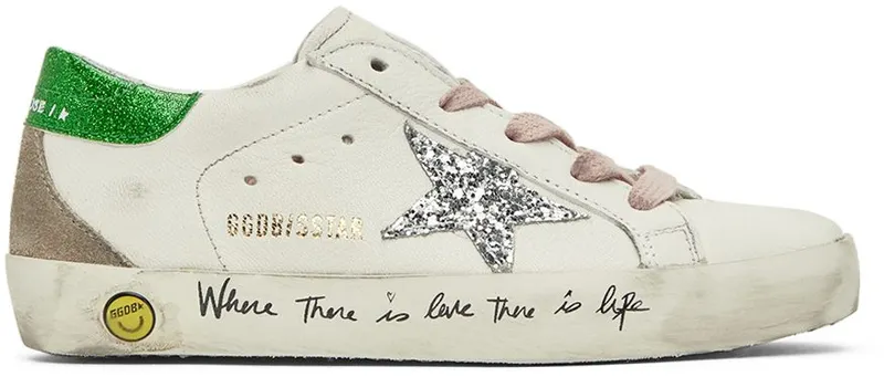 Golden Goose Kids White & Green Super-Star Classic 10979 White/Silver/E (GYF00102.F002838.10979)