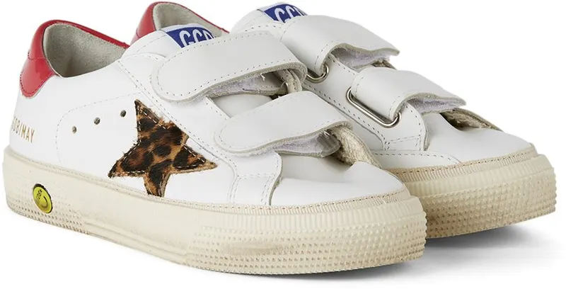 Golden Goose Kids White & Leopard May School Velcro White (GYF00198.F001996.10762)