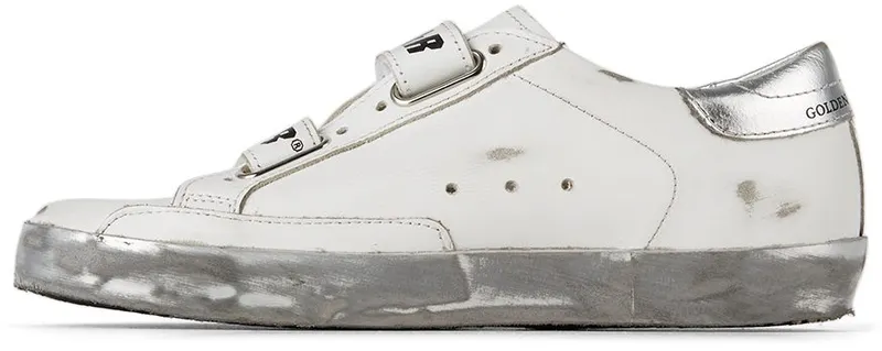 Golden Goose Kids White & Silver Glitter Old School Velcro White (GYF00111.F001982.80185)