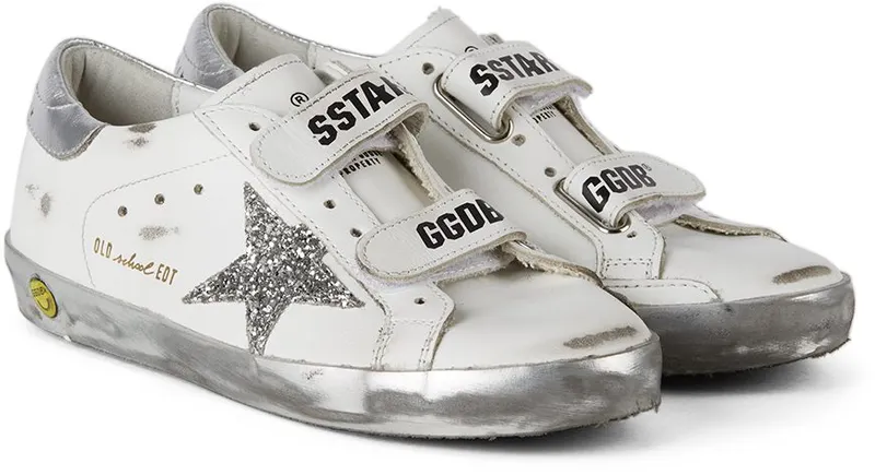 Golden Goose Kids White & Silver Glitter Old School Velcro White (GYF00111.F001982.80185)