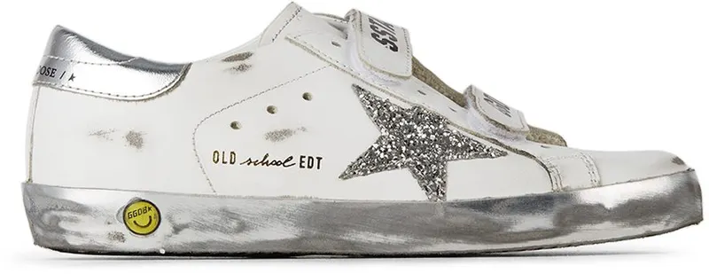 Golden Goose Kids White & Silver Glitter Old School Velcro White (GYF00111.F001982.80185)