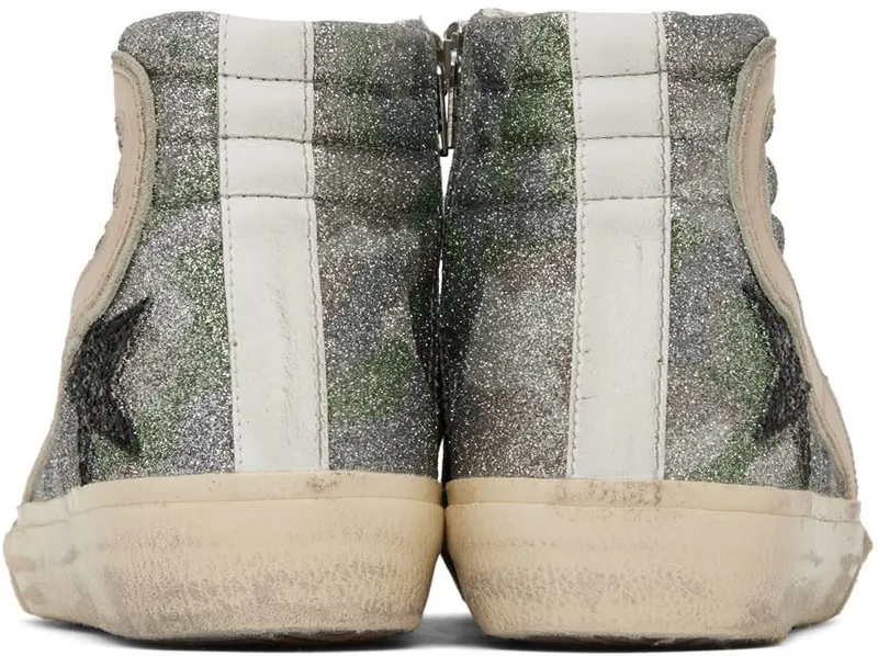 Golden Goose Silver & White Slide Classic High-Top 81535 Green Camoufla (GWF00115.F002572.81535)