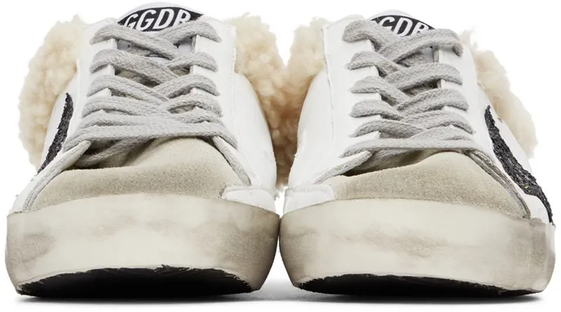 Golden Goose SSENSE Exclusive White & Black Shearling Super-Star White/ Black Glitter (GWF00110.F003014.81504)