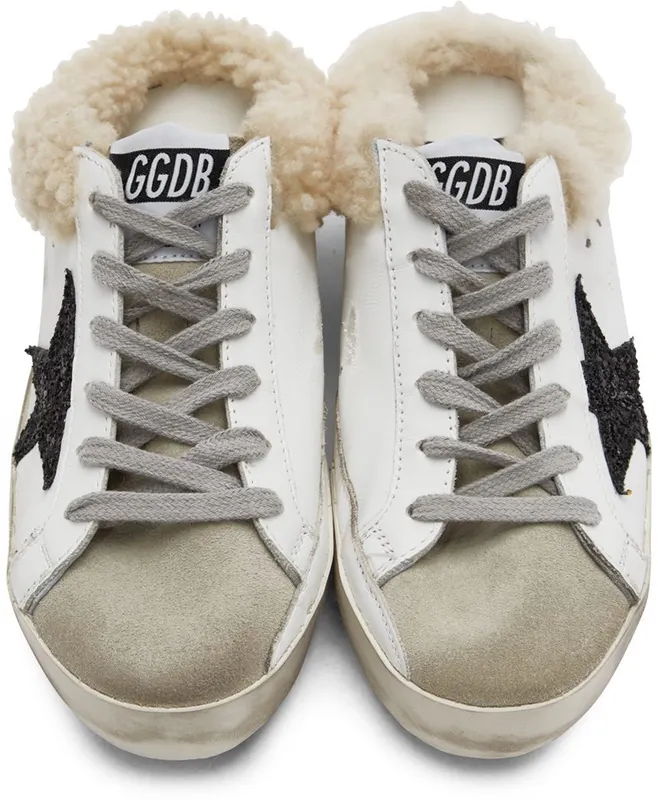 Golden Goose SSENSE Exclusive White & Black Shearling Super-Star White/ Black Glitter (GWF00110.F003014.81504)