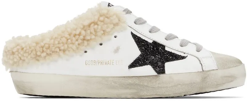 Golden Goose SSENSE Exclusive White & Black Shearling Super-Star White/ Black Glitter (GWF00110.F003014.81504)