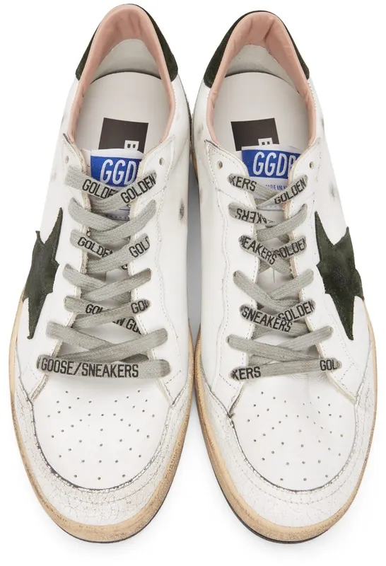 Golden Goose White & Black Ball Star WHITE/MILITARY GREE (GMF00117.F002097.10781)