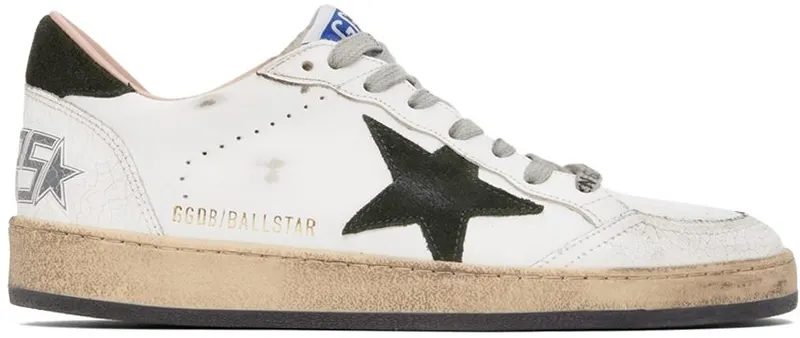 Golden Goose White & Black Ball Star WHITE/MILITARY GREE (GMF00117.F002097.10781)