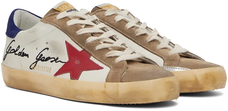 Golden Goose White & Brown Super-Star Classic Low-Top 11174 WHITE/RED/TOBA (GMF00101.F003197.11174)